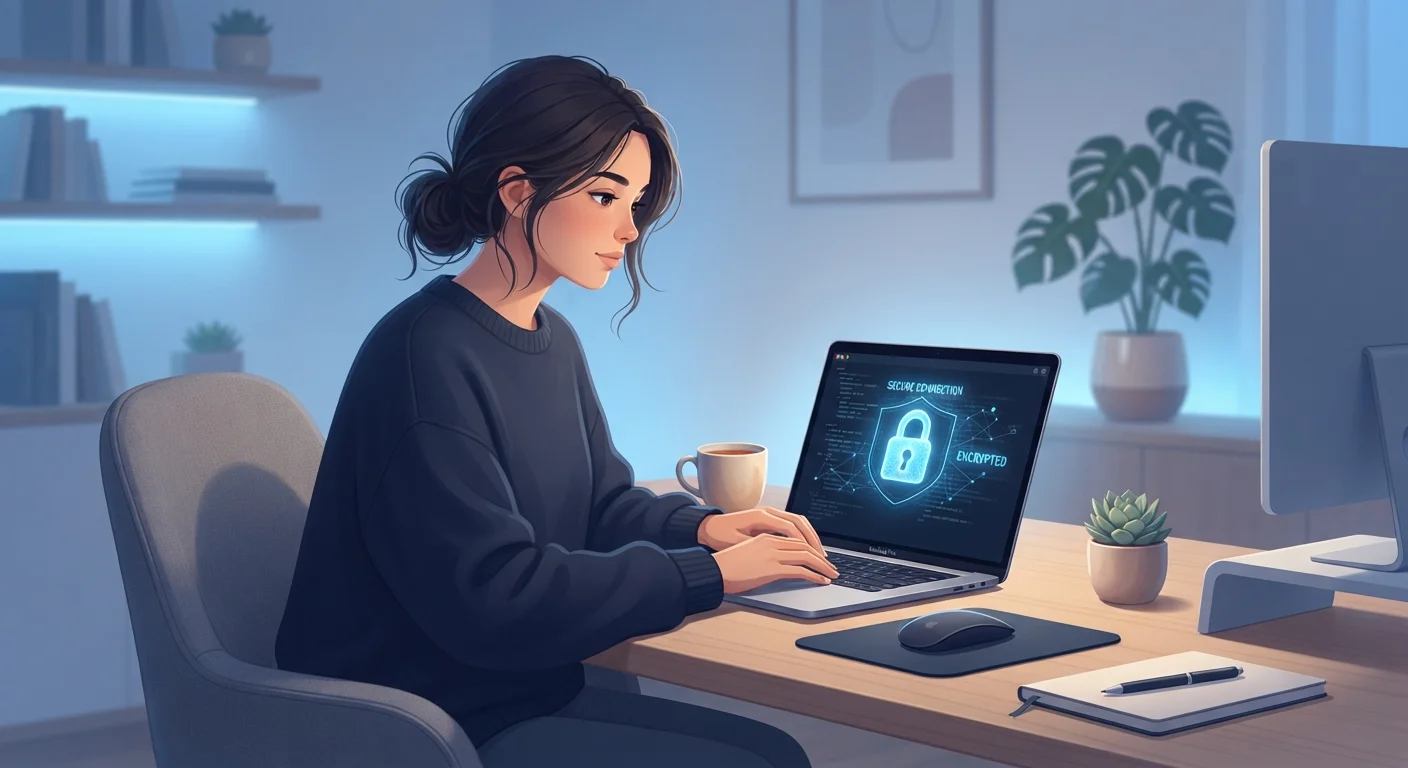 Person using a laptop with a digital padlock icon representing online security
